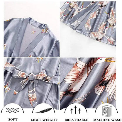 Zwarte Satijnen Kimono Badjas Damesjurk Zomerse Luxe