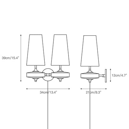 Design Wandlamp met Stekker in Hout en Messing – Natuurlijke Verlichting met Stoffen Kap 1 of 2 Lichtpunten