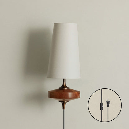 Design Wandlamp met Stekker in Hout en Messing – Natuurlijke Verlichting met Stoffen Kap 1 of 2 Lichtpunten