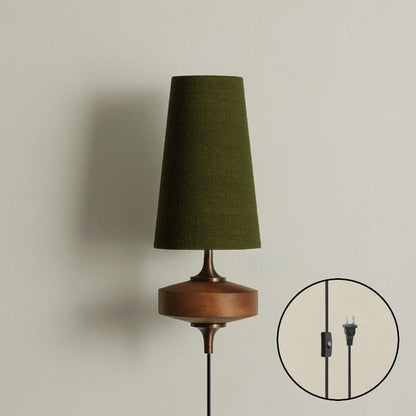 Design Wandlamp met Stekker in Hout en Messing – Natuurlijke Verlichting met Stoffen Kap 1 of 2 Lichtpunten
