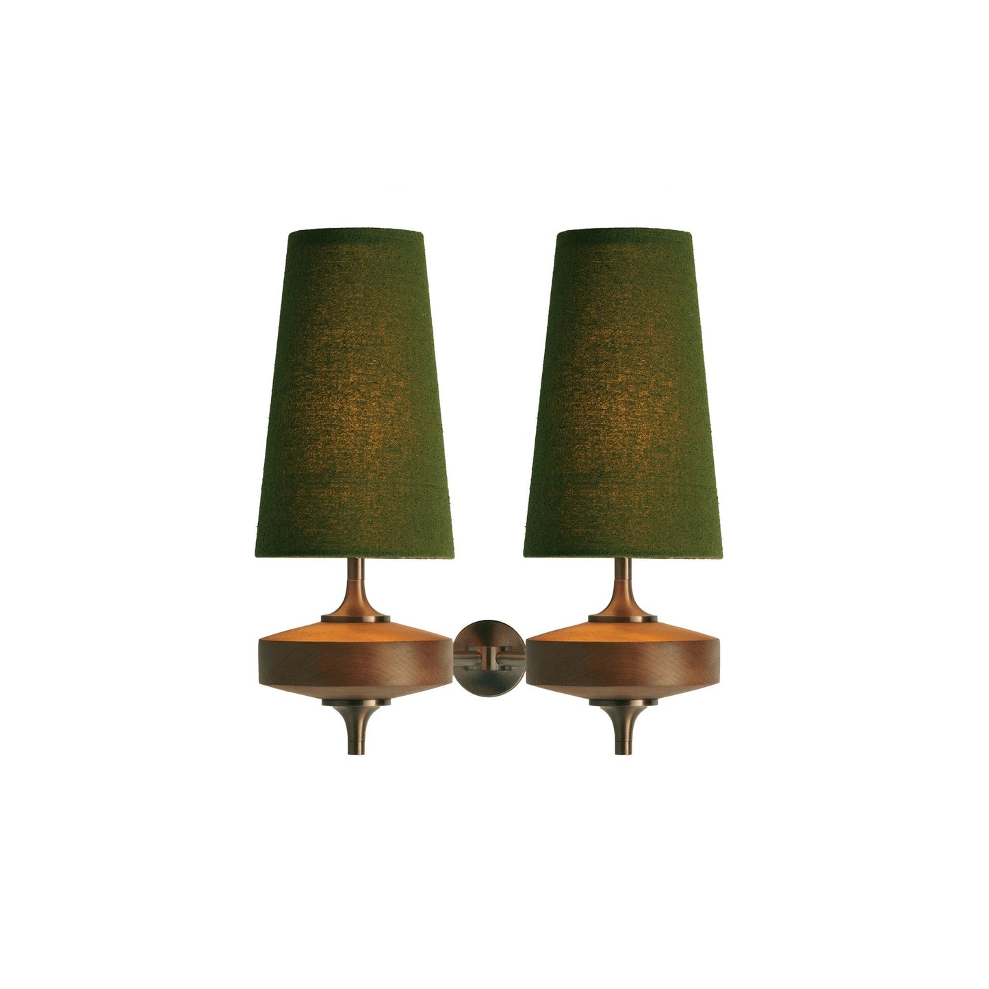 Vintage Wandlamp met Houten Arm en Stoffen Kap – Antiek Messing of Walnoot – E12/E14 Fitting