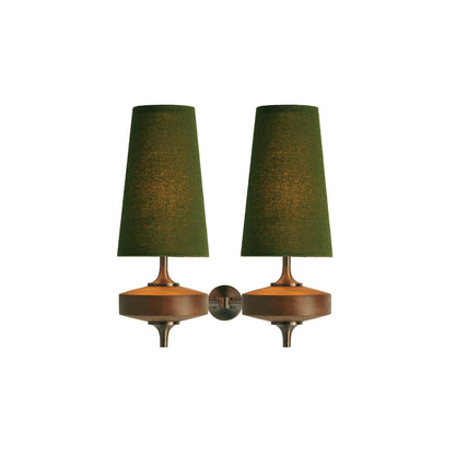 Vintage Wandlamp met Houten Arm en Stoffen Kap – Antiek Messing of Walnoot – E12/E14 Fitting