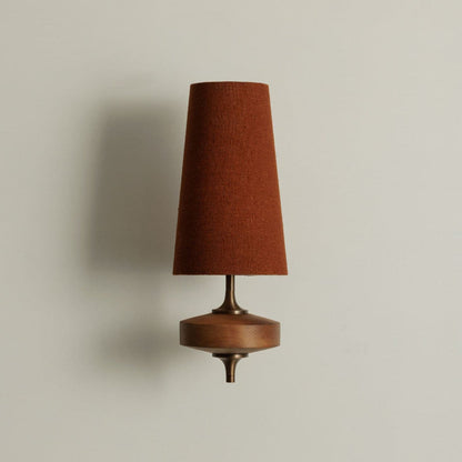 Vintage Wandlamp met Houten Arm en Stoffen Kap – Antiek Messing of Walnoot – E12/E14 Fitting
