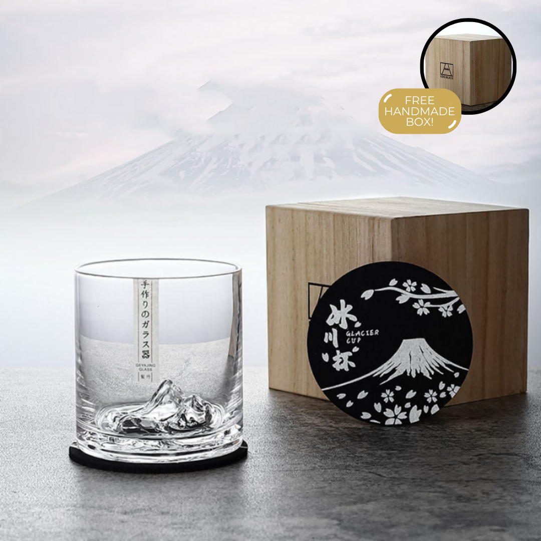 Japans Whiskeyglas met IJsberg Reliëf 300ml Hittebestendig Glas Handgemaakt Tumbler voor Whisky en Cocktails Premium Drinkglas in Houten Geschenkdoos Scandinavische Barware