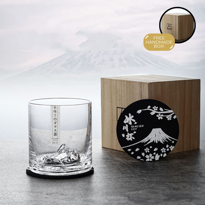 Japans Whiskeyglas met IJsberg Reliëf 300ml Hittebestendig Glas Handgemaakt Tumbler voor Whisky en Cocktails Premium Drinkglas in Houten Geschenkdoos Scandinavische Barware