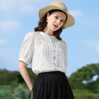 Vrouwen Overhemd Korte Mouwen Pofshirt Casual - StudioMarella