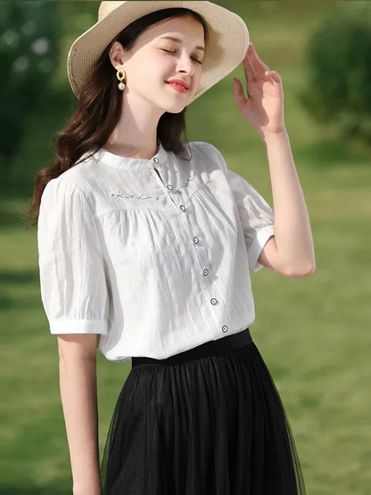Vrouwen Overhemd Korte Mouwen Pofshirt Casual