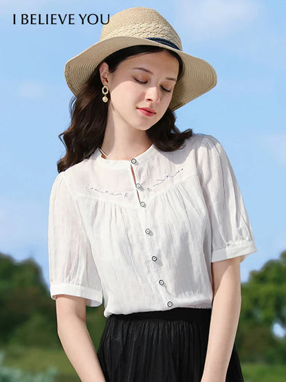 Vrouwen Overhemd Korte Mouwen Pofshirt Casual