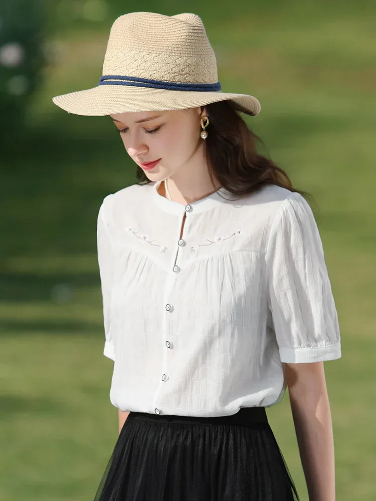 Vrouwen Overhemd Korte Mouwen Pofshirt Casual