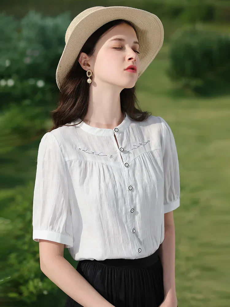 Vrouwen Overhemd Korte Mouwen Pofshirt Casual