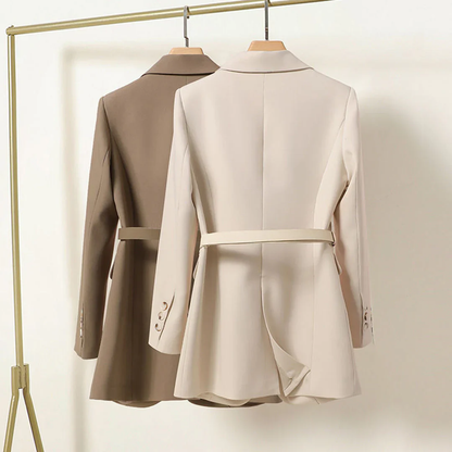 Dames Blazer Met Ceintuur Taille Model Elegant Klassiek