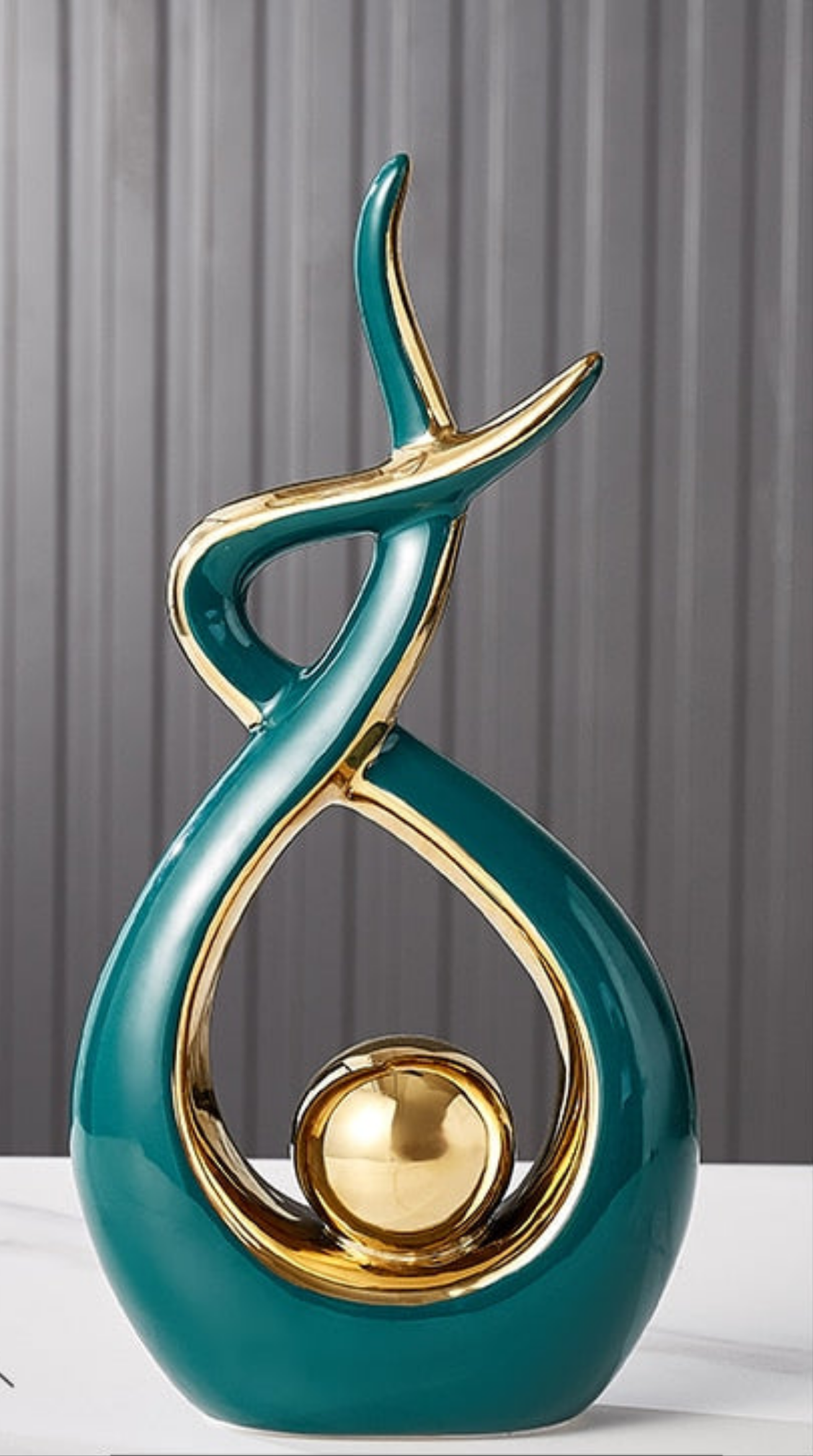Decoratieve Sculptuur Keramiek Goud Groen Abstract 31cm Woonkamer Tafel Beeld Modern Kunstobject Interieur Decoratie