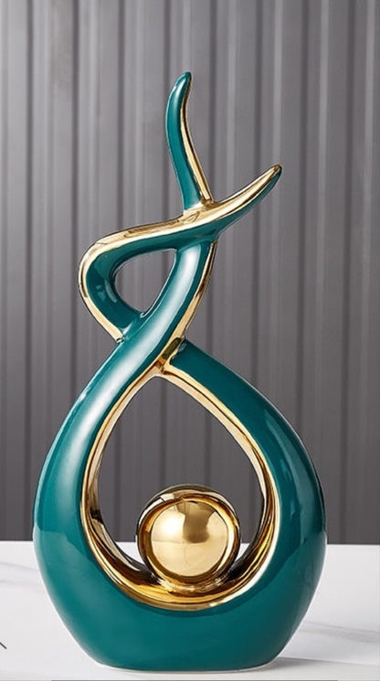 Decoratieve Sculptuur Keramiek Goud Groen Abstract 31cm Woonkamer Tafel Beeld Modern Kunstobject Interieur Decoratie
