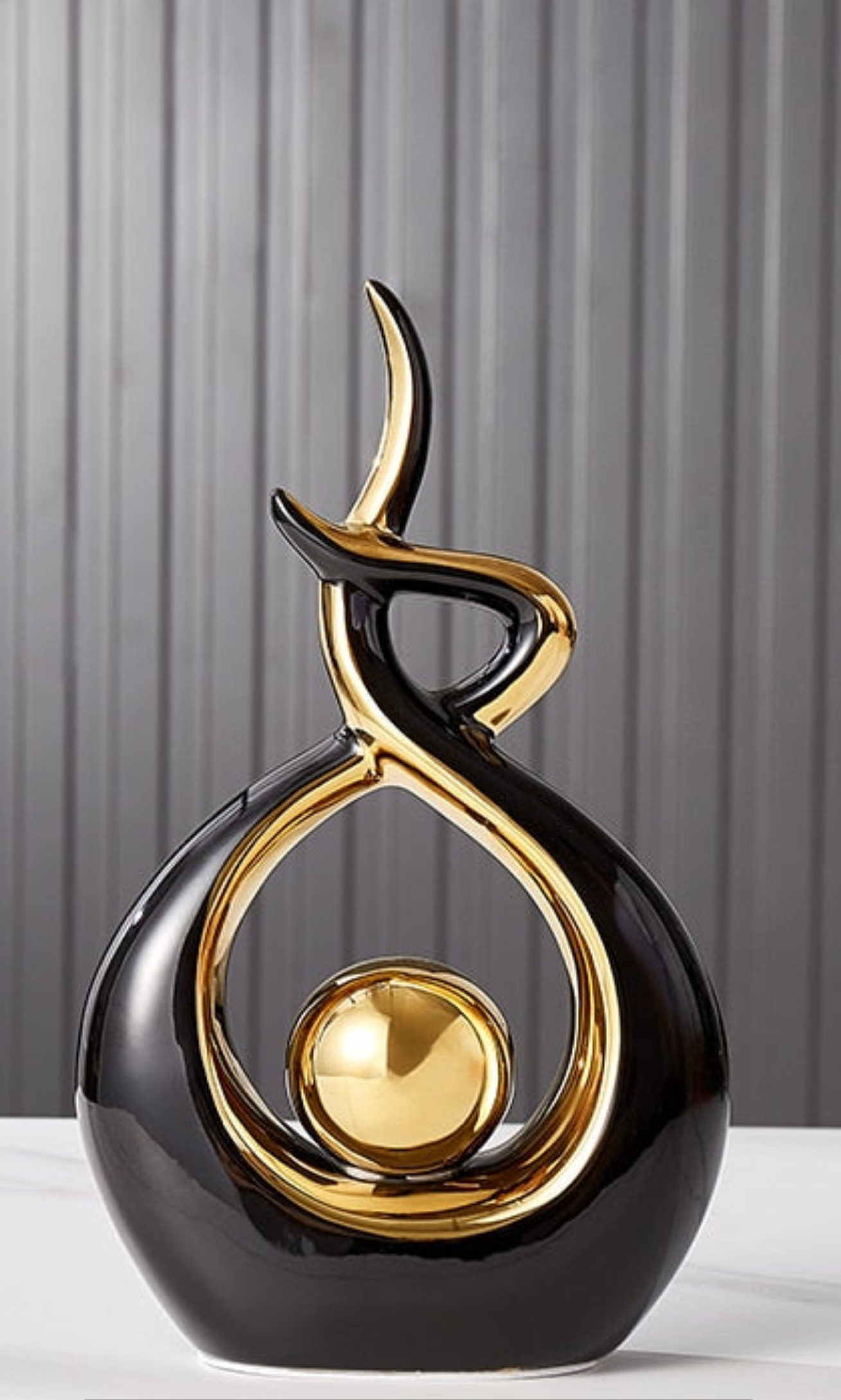 Decoratieve Sculptuur Keramiek Goud Groen Abstract 31cm Woonkamer Tafel Beeld Modern Kunstobject Interieur Decoratie