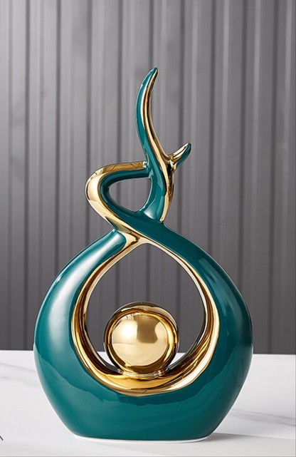 Decoratieve Sculptuur Keramiek Goud Groen Abstract 31cm Woonkamer Tafel Beeld Modern Kunstobject Interieur Decoratie