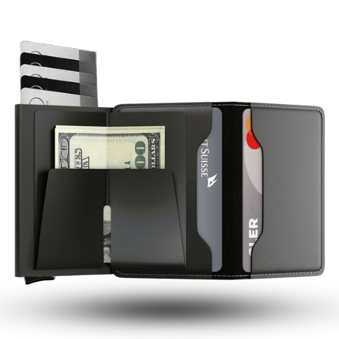 Portemonnee Leer Slim RFID Blokkering 14 Kaarten Aluminium Drukknop Handgemaakt Premium