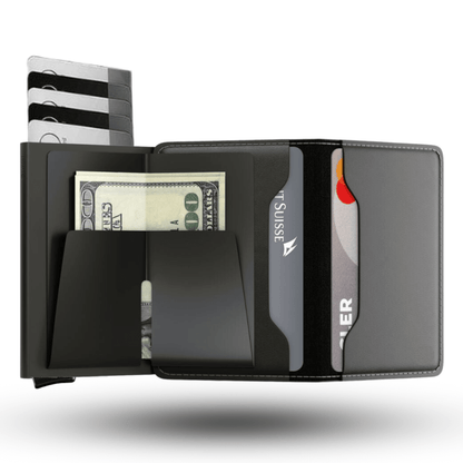 Portemonnee Leer Slim RFID Blokkering 14 Kaarten Aluminium Drukknop Handgemaakt Premium