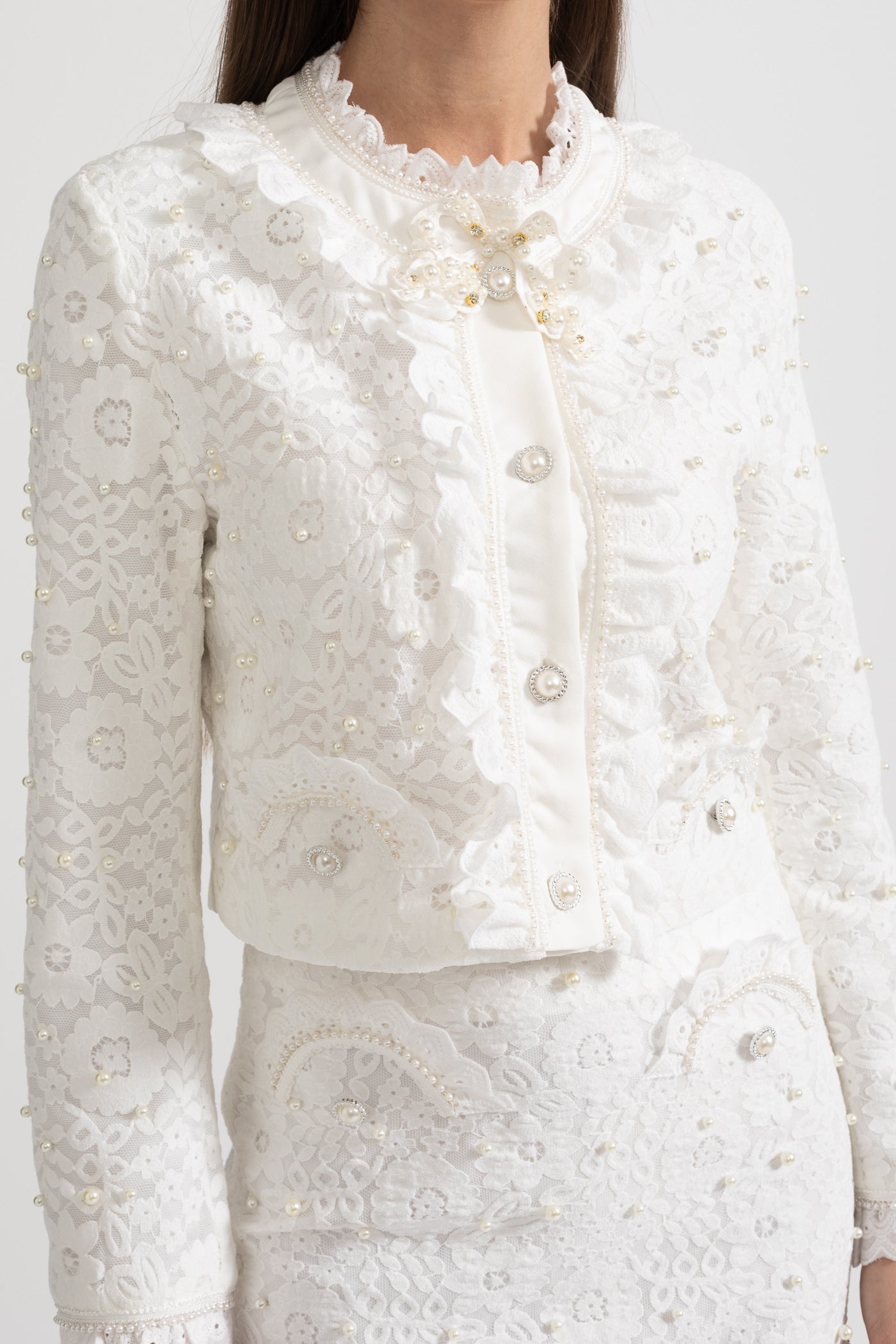 Tweedelig Ensemble met Parelversiering Wit Elegant