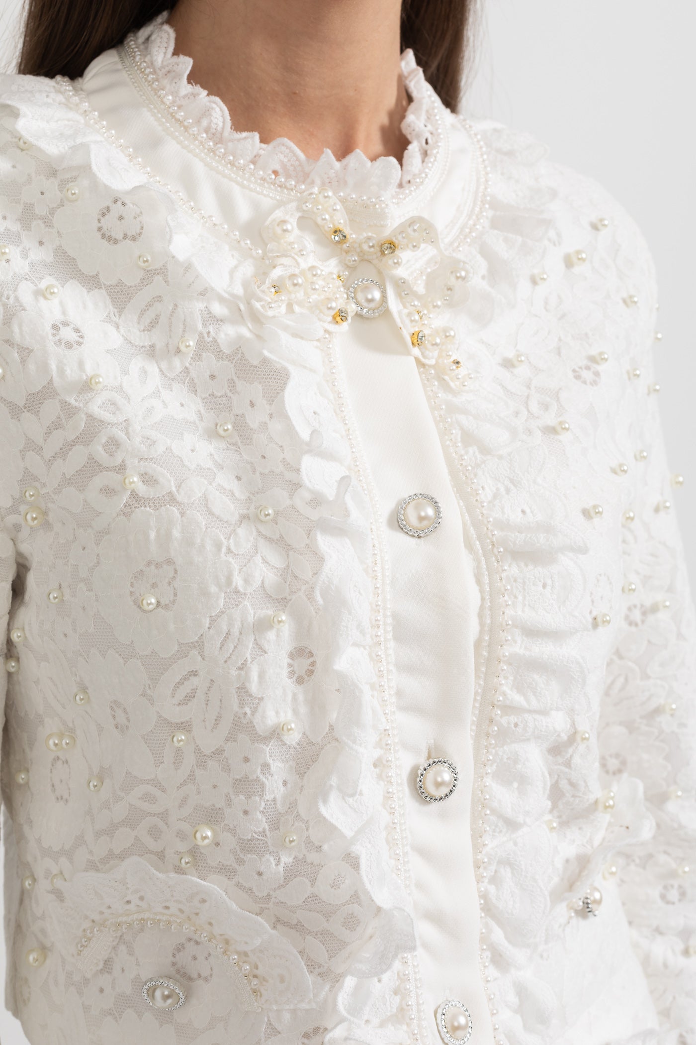 Tweedelig Ensemble met Parelversiering Wit Elegant