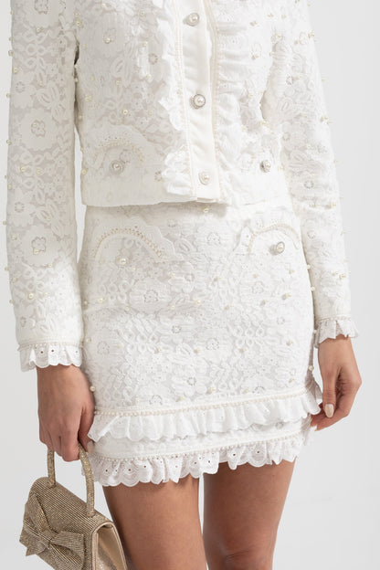 Tweedelig Ensemble met Parelversiering Wit Elegant