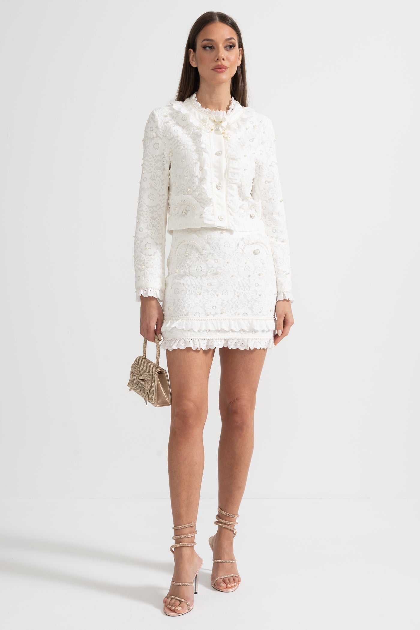 Tweedelig Ensemble met Parelversiering Wit Elegant