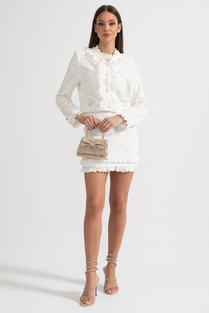 Tweedelig Ensemble met Parelversiering Wit Elegant