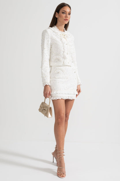 Tweedelig Ensemble met Parelversiering Wit Elegant