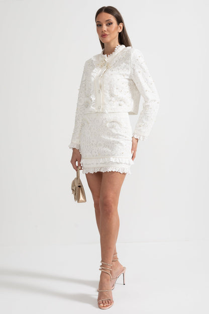 Tweedelig Ensemble met Parelversiering Wit Elegant