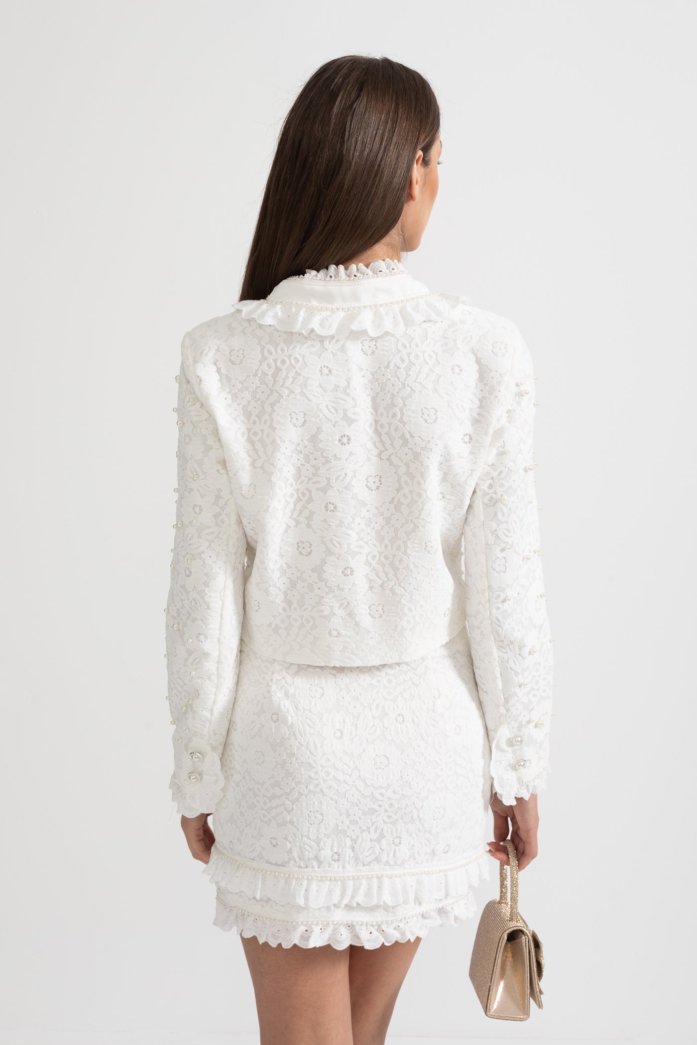 Tweedelig Ensemble met Parelversiering Wit Elegant