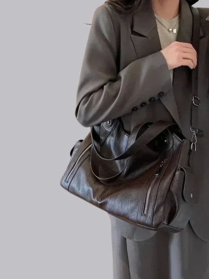 Leren Schoudertas Dames Klassiek met Rits en Stoer Design