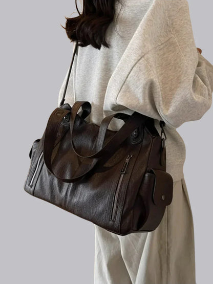 Leren Schoudertas voor Dames met Ritsdetails Klassiek Design