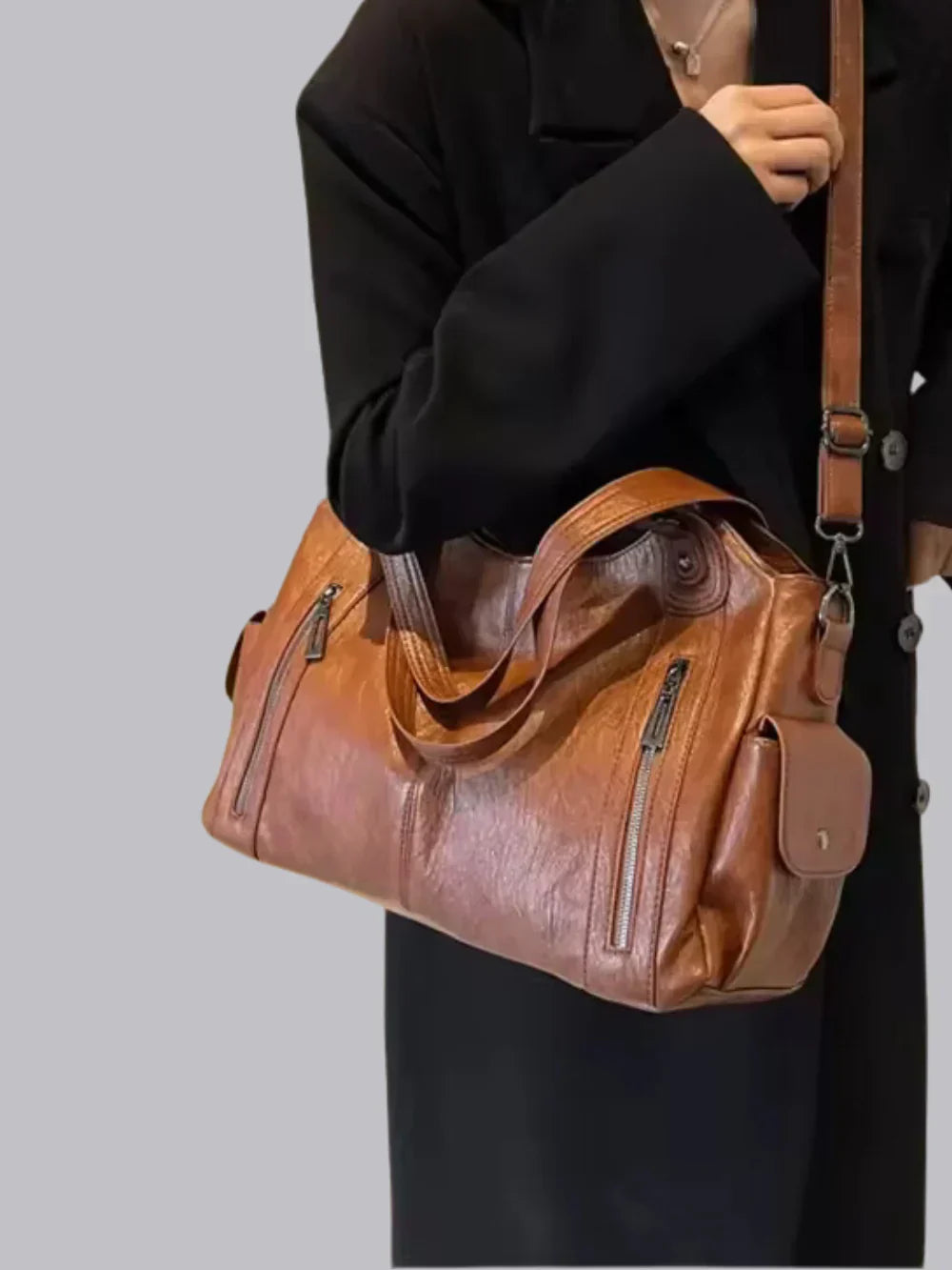 Leren Schoudertas Dames Klassiek met Rits en Stoer Design