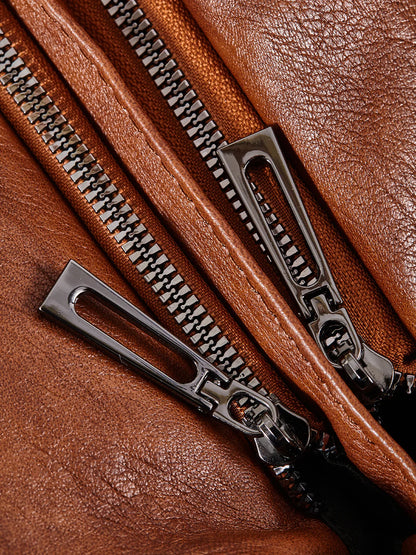 Leren Schoudertas Dames Klassiek met Rits en Stoer Design