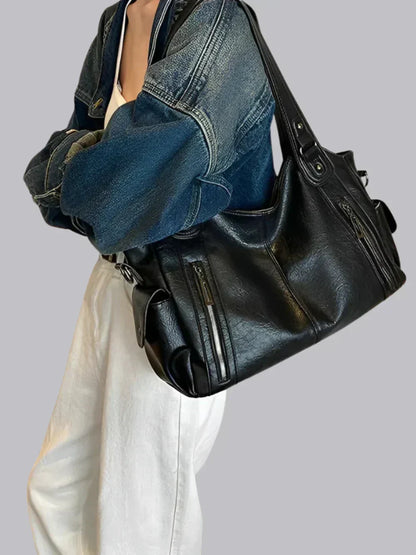 Leren Schoudertas Dames Klassiek met Rits en Stoer Design