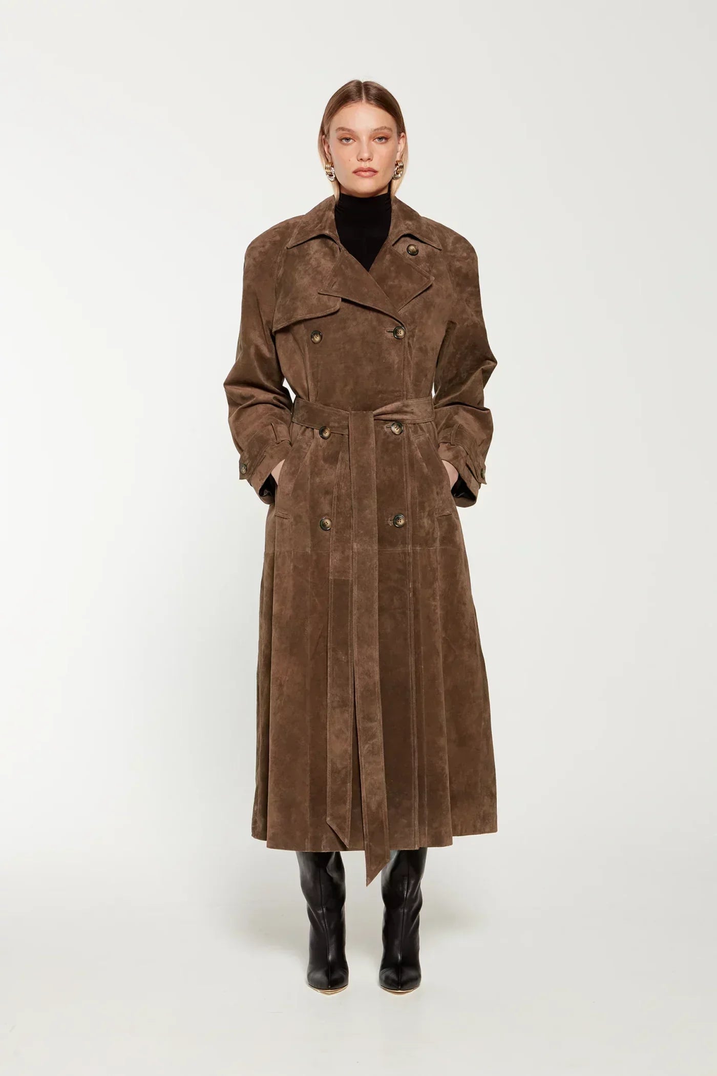 Dames Trenchcoat Suède Leren Jas Met Ceintuur - StudioMarella