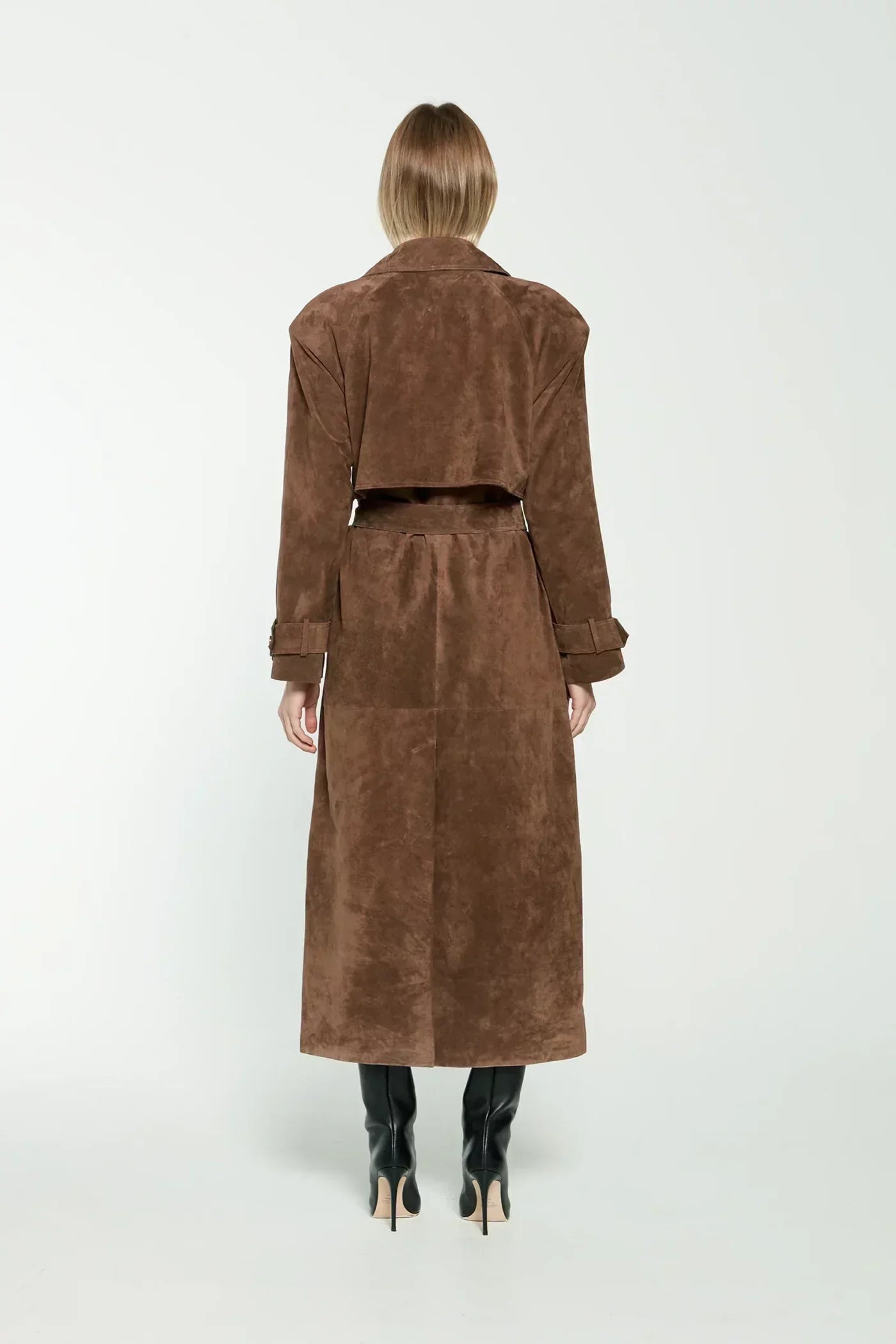 Dames Trenchcoat Suède Leren Jas Met Ceintuur