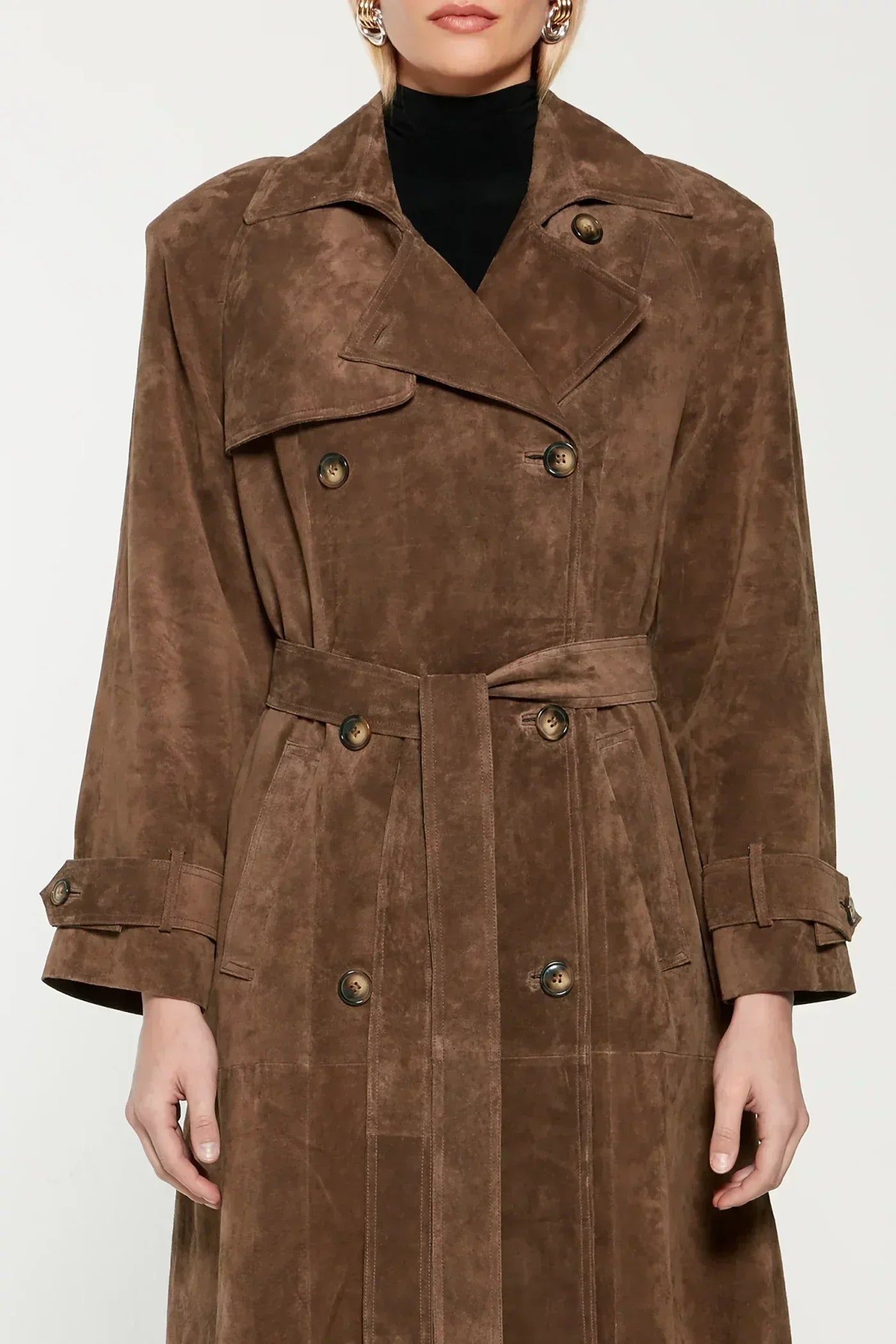 Dames Trenchcoat Suède Leren Jas Met Ceintuur
