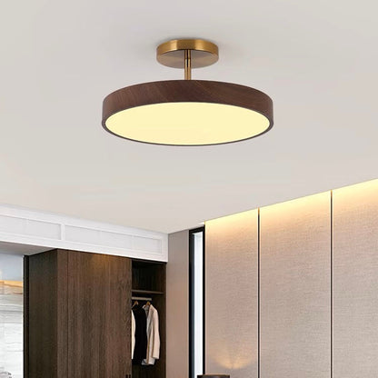 LED Plafondlamp Houtlook Goud Rond Half-Opbouw Woonkamer Slaapkamer Eetkamer Design Plafondverlichting