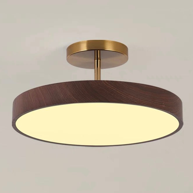 LED Plafondlamp Houtlook Goud Rond Half-Opbouw Woonkamer Slaapkamer Eetkamer Design Plafondverlichting