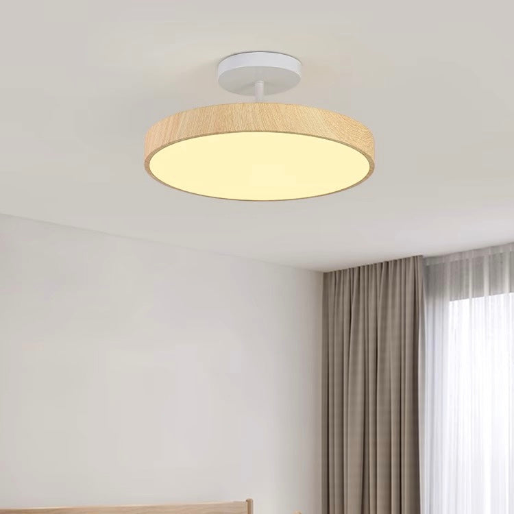LED Plafondlamp Houtlook Goud Rond Half-Opbouw Woonkamer Slaapkamer Eetkamer Design Plafondverlichting