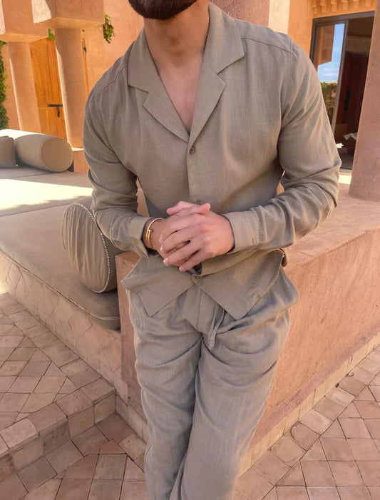 Linnen Heren Set Olijfgroen Shirt en Broek Zomer - StudioMarella