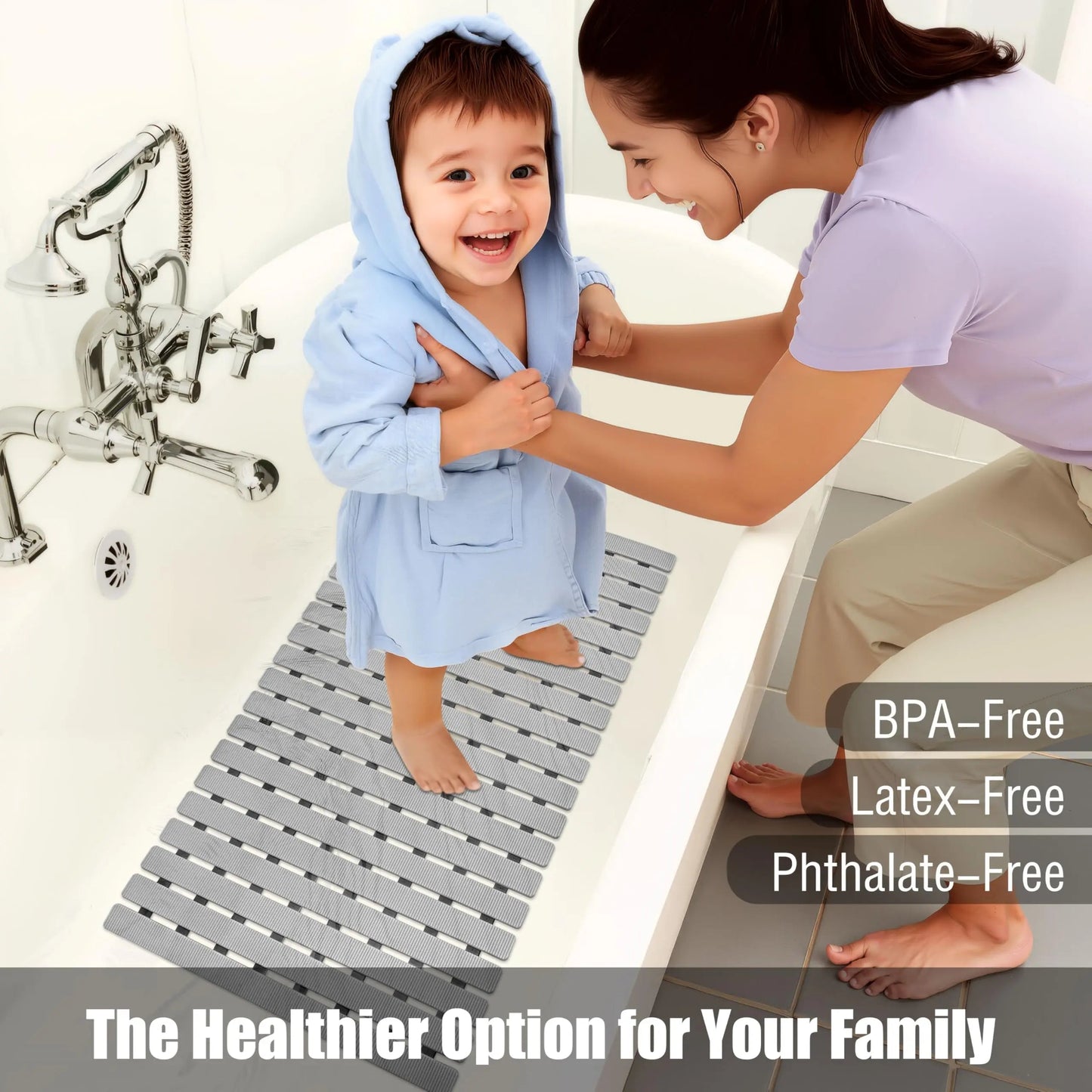 Antislip Badmat met Zuignappen en Drainagegaten 40×63 cm voor Veilig Douchen