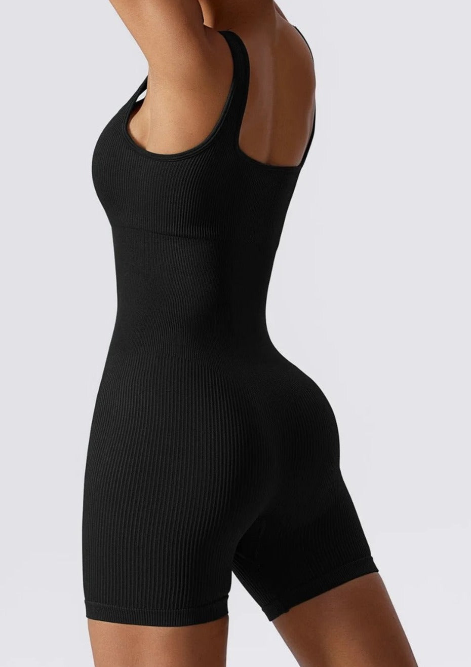Zwart Ribbed Bodysuit Dames Naadloos Slank Makend