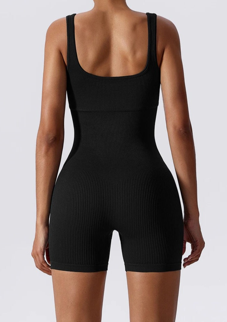 Zwart Ribbed Bodysuit Dames Naadloos Slank Makend