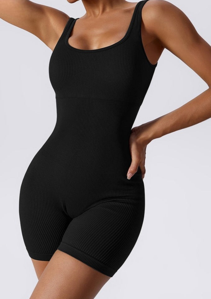 Zwart Ribbed Bodysuit Dames Naadloos Slank Makend