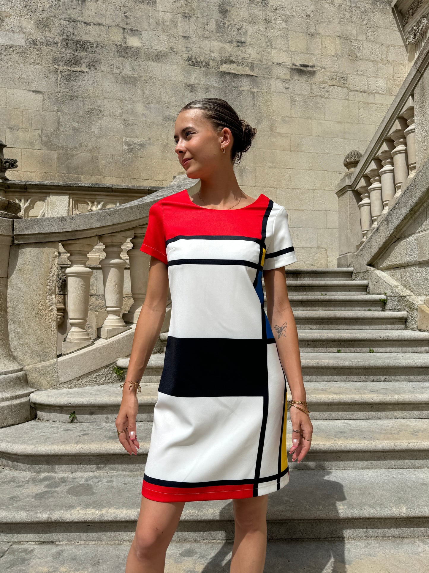 Mondriaan Jurk Mini Retro Print voor Vrouw