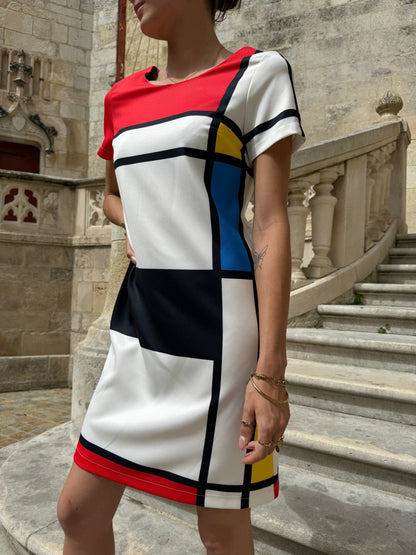Mondriaan Jurk Mini Retro Print voor Vrouw