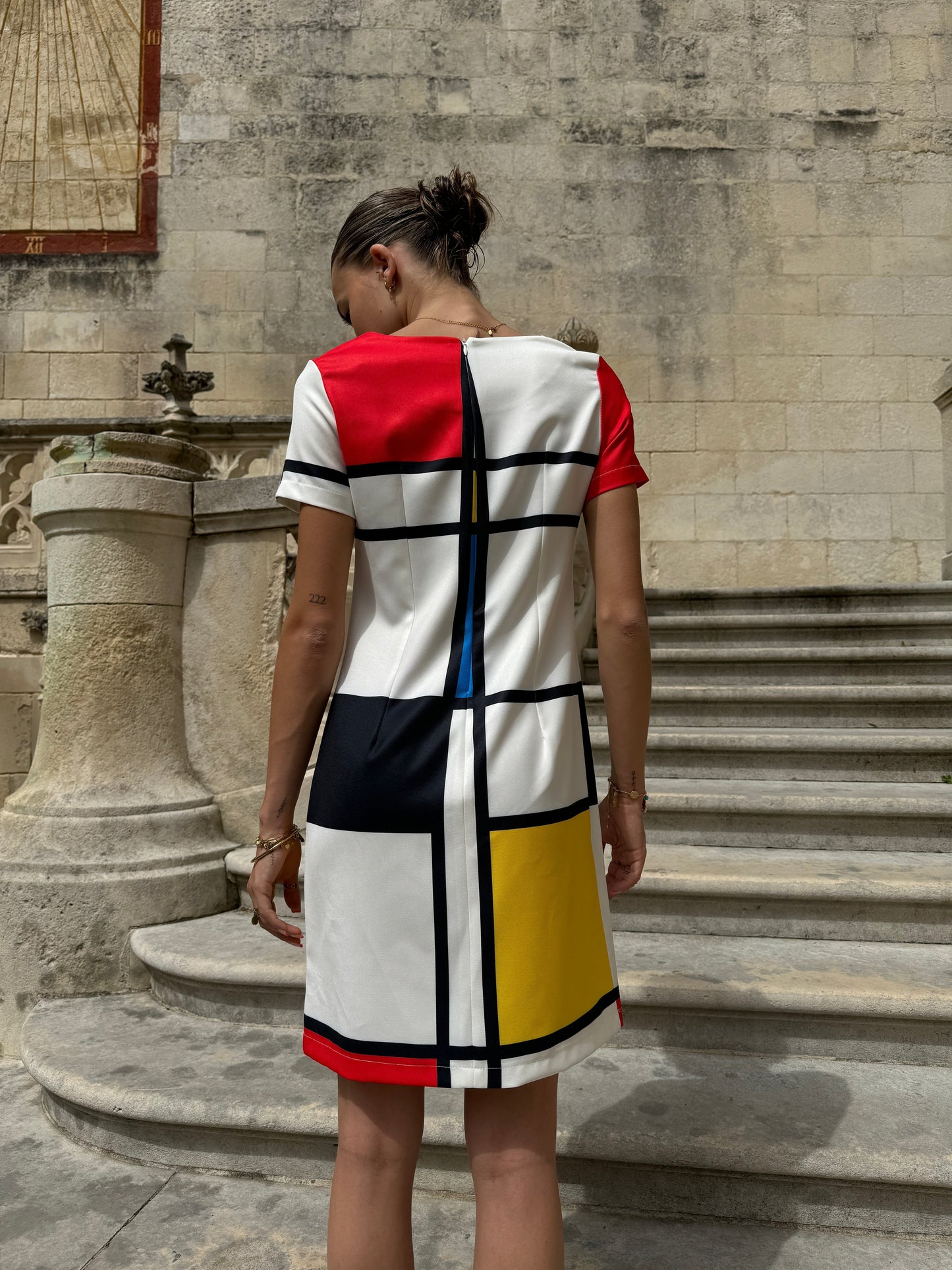 Mondriaan Jurk Mini Retro Print voor Vrouw