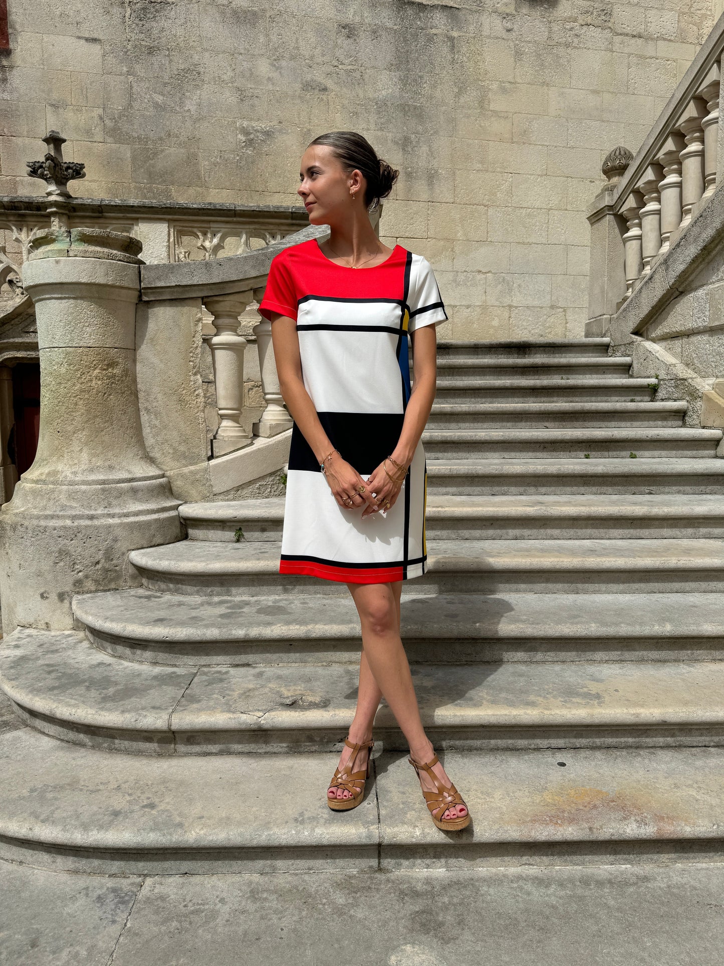 Retro Mini Jurk met Mondriaan Print dameskleding