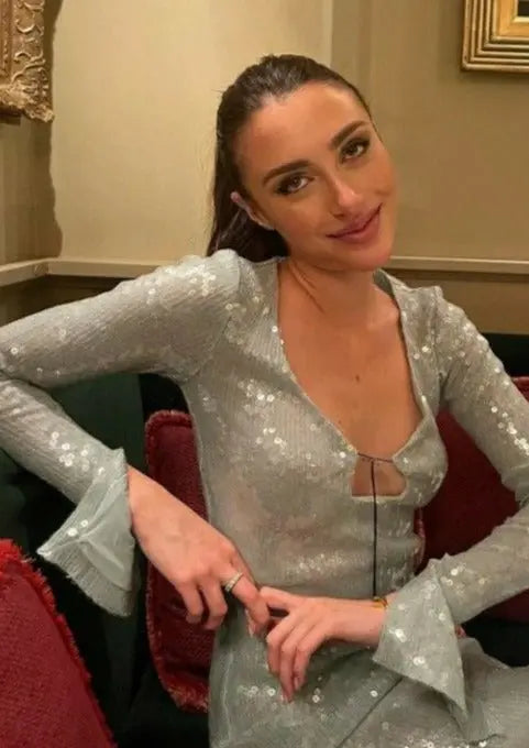 Mintgroene Jurk Lange Mouwen Glitter Dameskleding